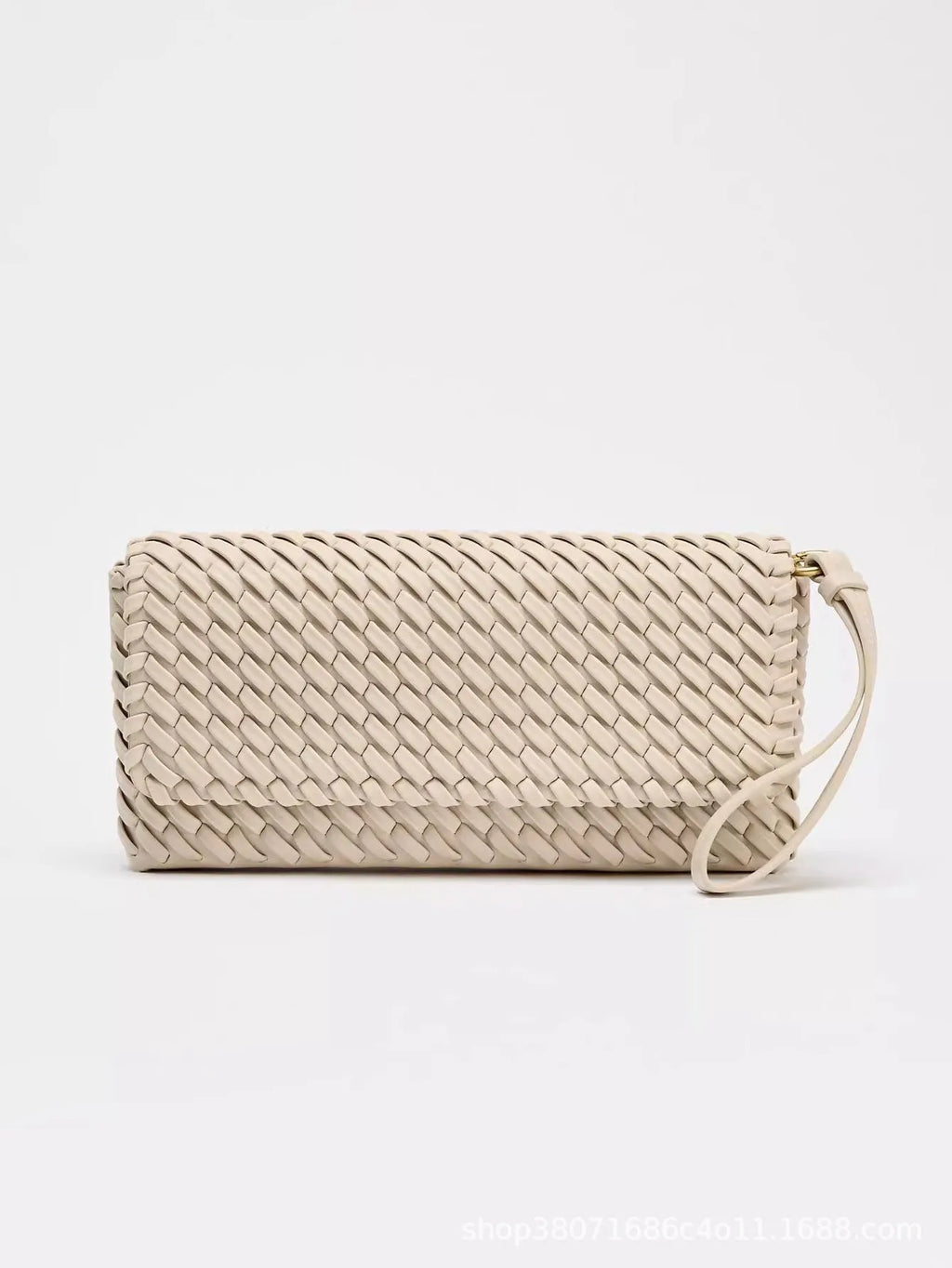 PU shoulder bag flap bag, horizontal square S size, single strap, weaving detail, black wine red milky white