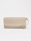 PU shoulder bag flap bag, horizontal square S size, single strap, weaving detail, black wine red milky white