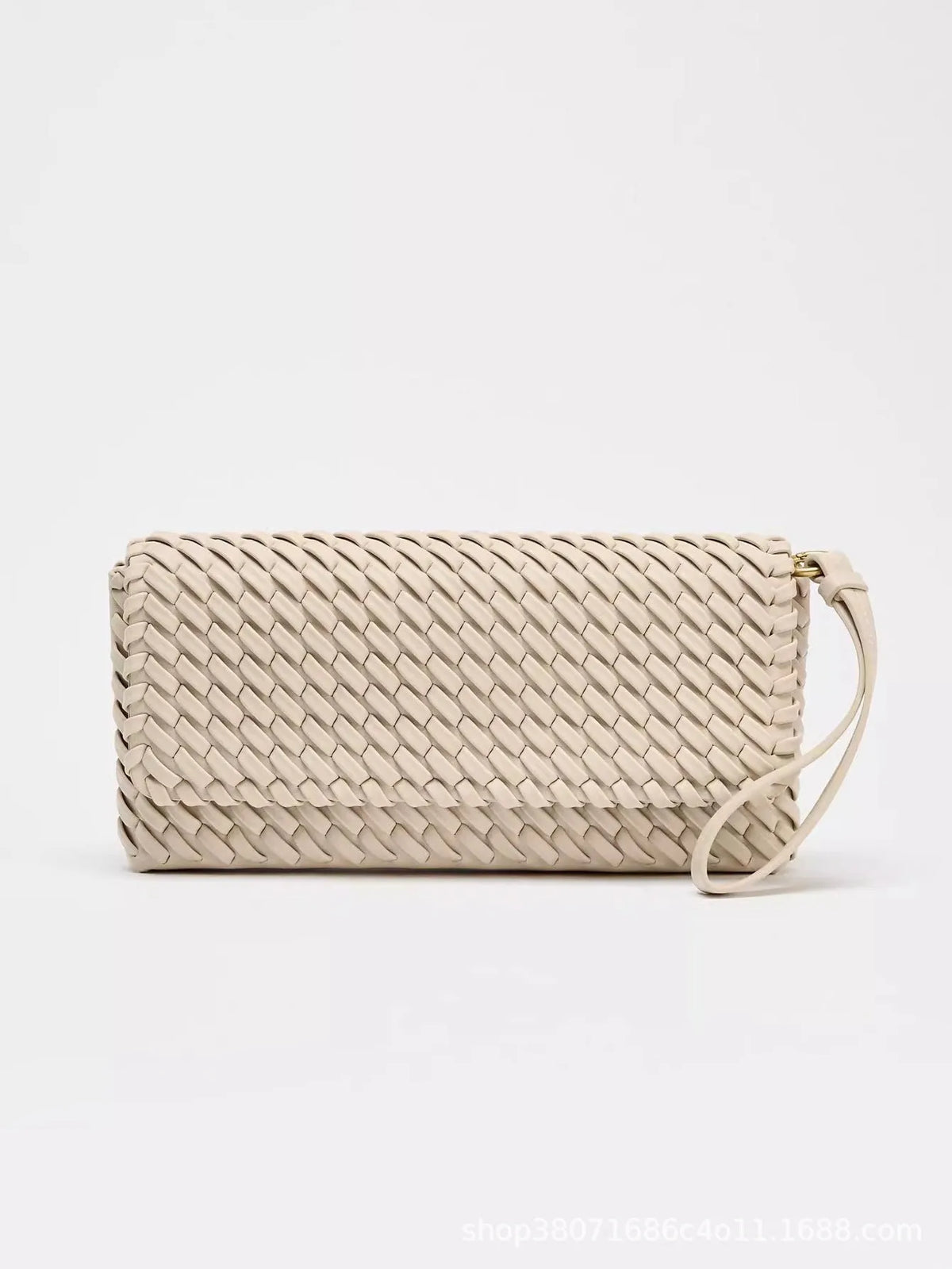 PU shoulder bag flap bag, horizontal square S size, single strap, weaving detail, black wine red milky white