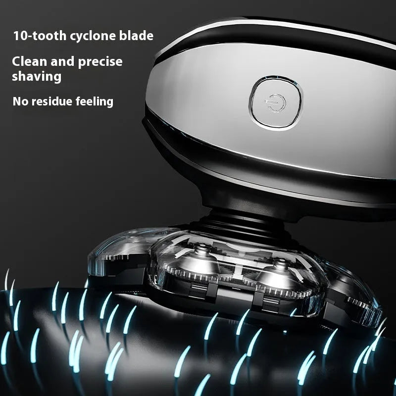 Black rechargeable 6-in-1 haircut kit with clipper, shaver, nose trimmer, and attachments on a USB cable.