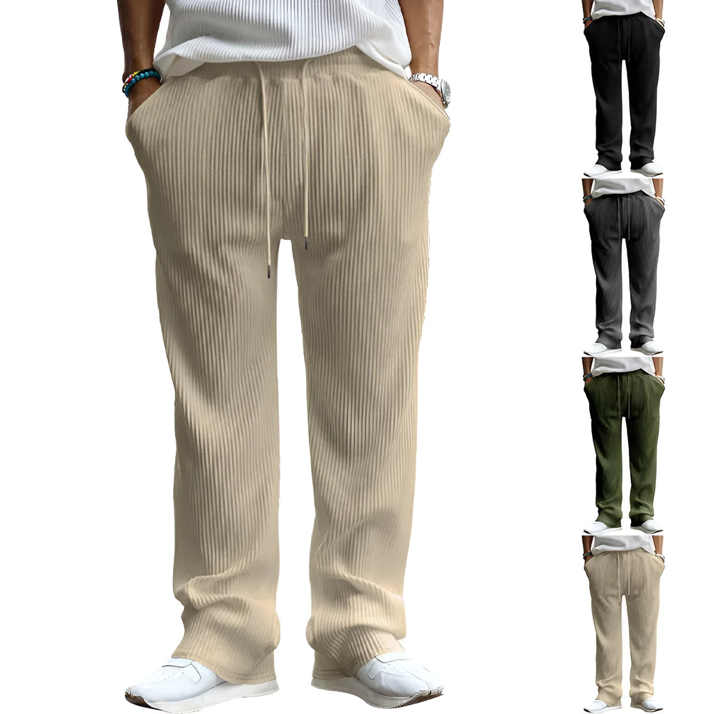 Men's loose fit high waist straight leg casual trousers in Army Green colour