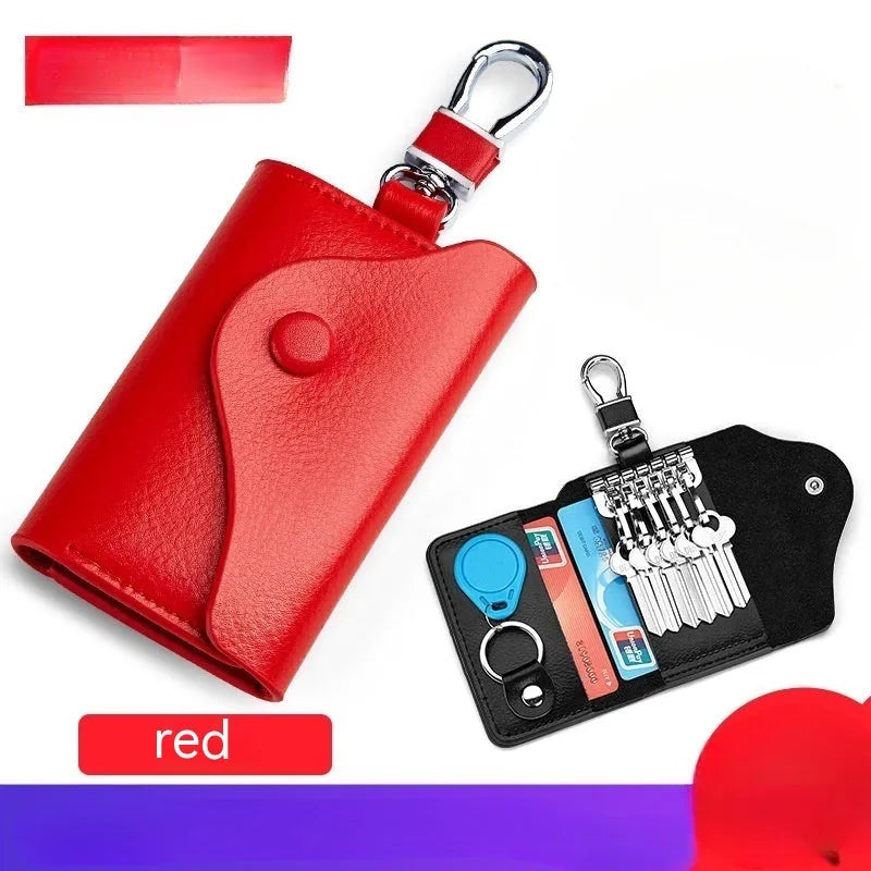 Genuine leather keychain card holder in square vertical design with key organisation