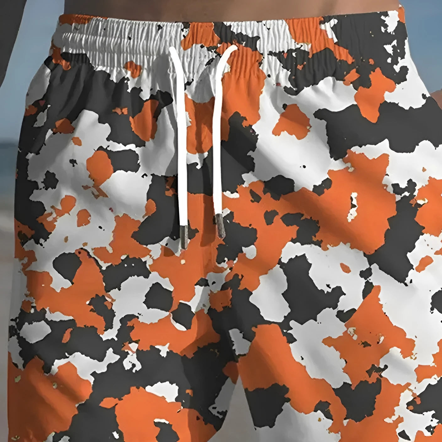 Men's micro-elastic polyester beach shorts in printed design with stretch waistband