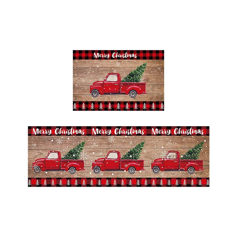 Festive Christmas decorative door mat in printed polyester fibre, 40cm x 60cm, with seasonal pattern and square shape