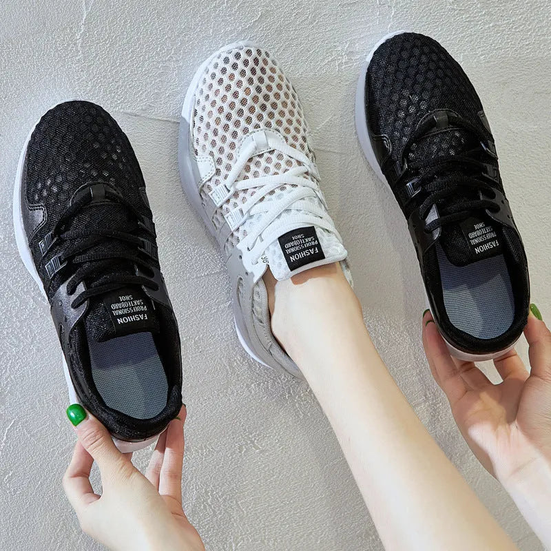 Breathable hollow mesh sneaker in a casual low-top style with round toe and EVA sole.