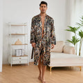 Men's tiger pattern rayon bathrobe set with long sleeves and matching shorts