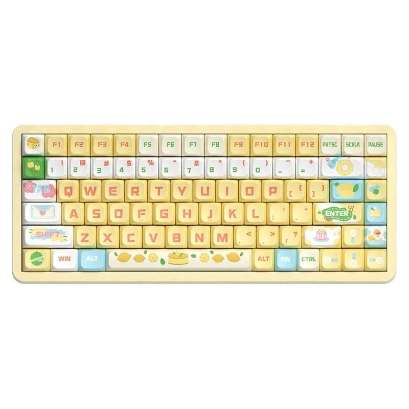 Custom PBT sublimation mechanical keyboard cap set in sea salt lemon cheese colour, 138 key or 158 key full set option