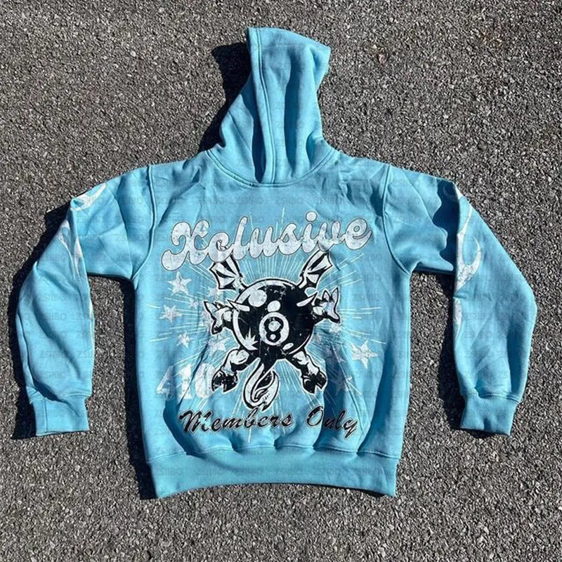Personalised letter printing loose pullover sweatshirt with kangaroo pocket in street hipster style