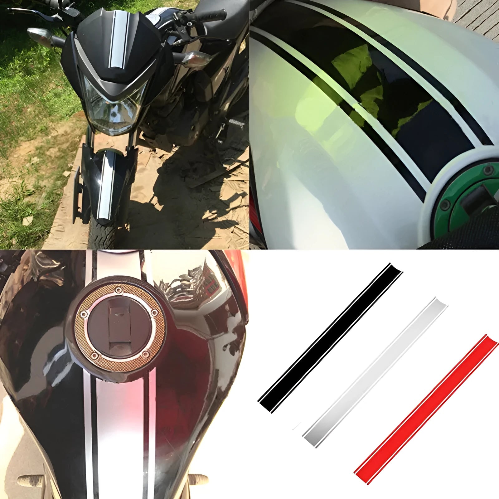 Roll of black and silver pinstripe motorcycle tank sticker measuring 50cm by 4.5cm