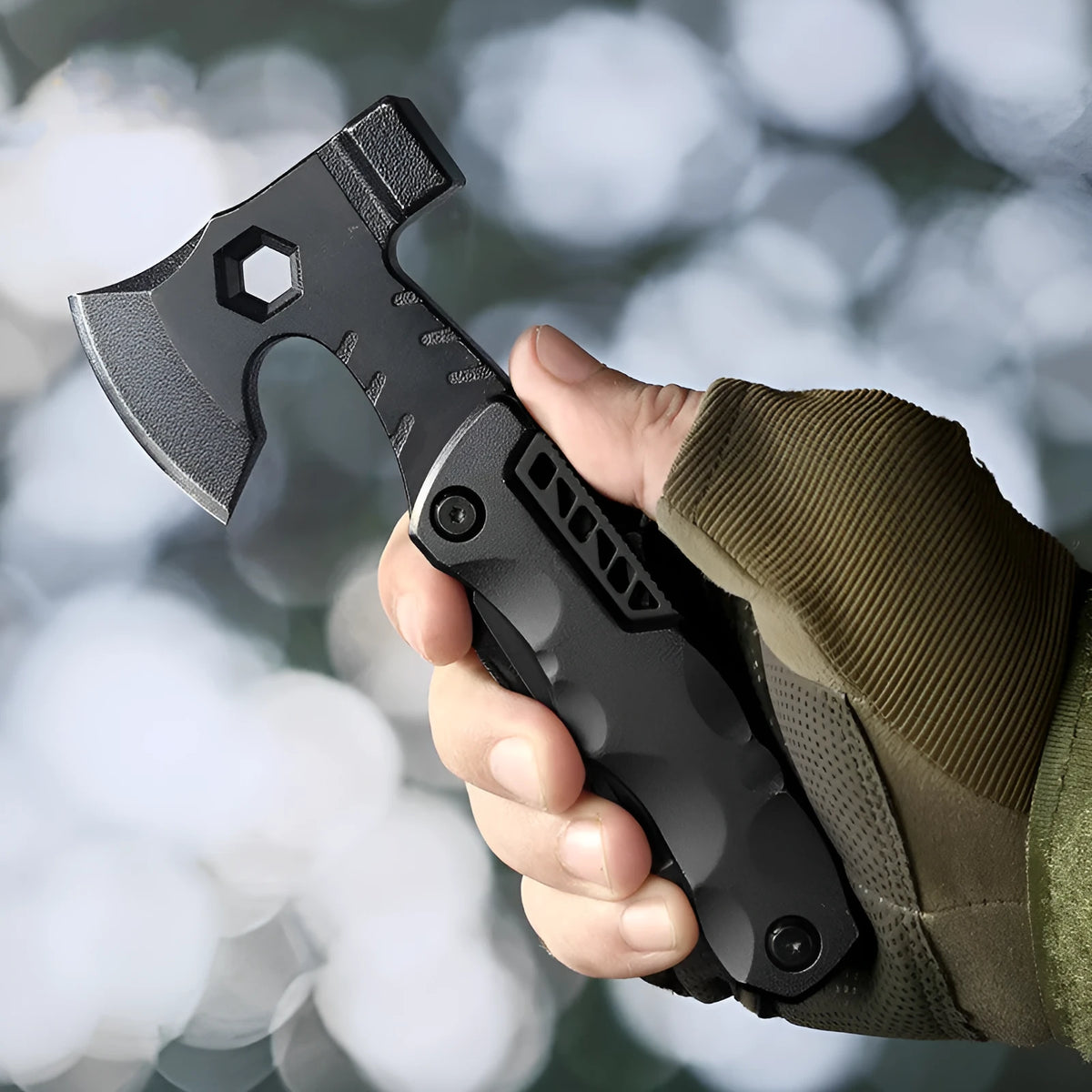 Multifunctional outdoor axe and camp hammer with high carbon steel head, 161mm length, red black blue and gun gray options