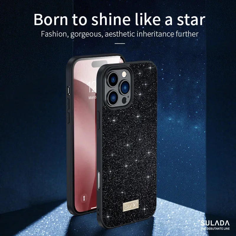 Star Diamond half-wrap phone case for Apple iPhone in Socialite Black colour with glitter finish