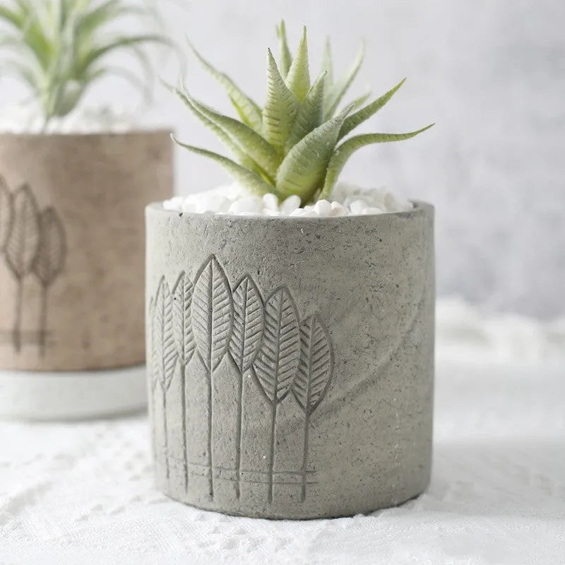 Cement succulent home flowerpot in beige, 12x12cm concrete planter