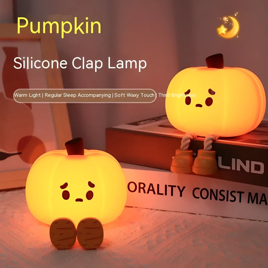 Pumpkin lamp small night lamp in lantern shape with silicone, ABS and cotton, USB rechargeable 500mAh, 98x105x83mm