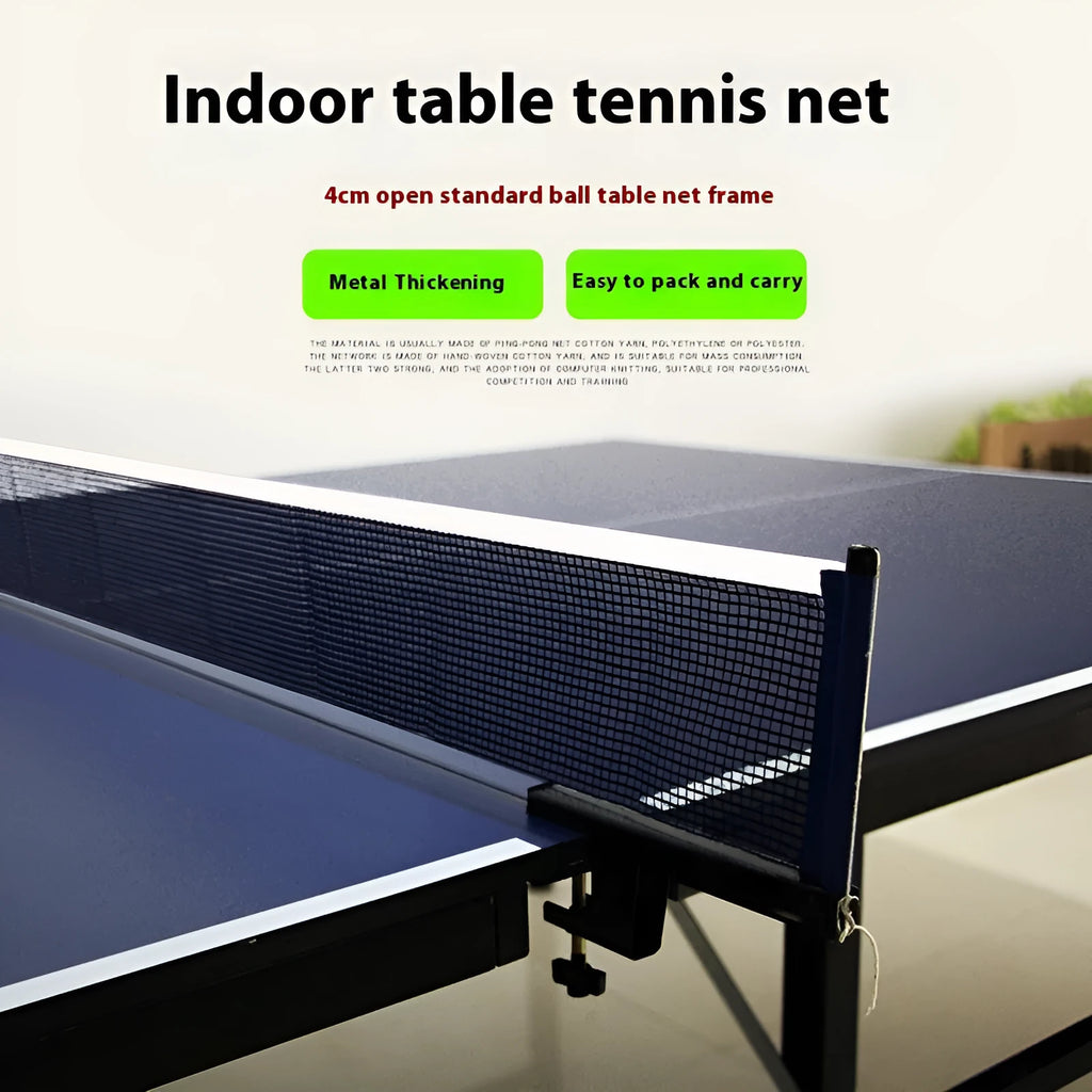 Universal table tennis post and frame set with large clip for indoor open grid tables.