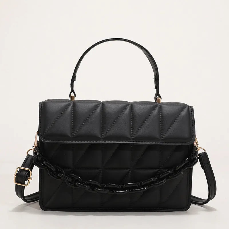 Casual simple small square PU messenger bag with shoulder strap in black colour option