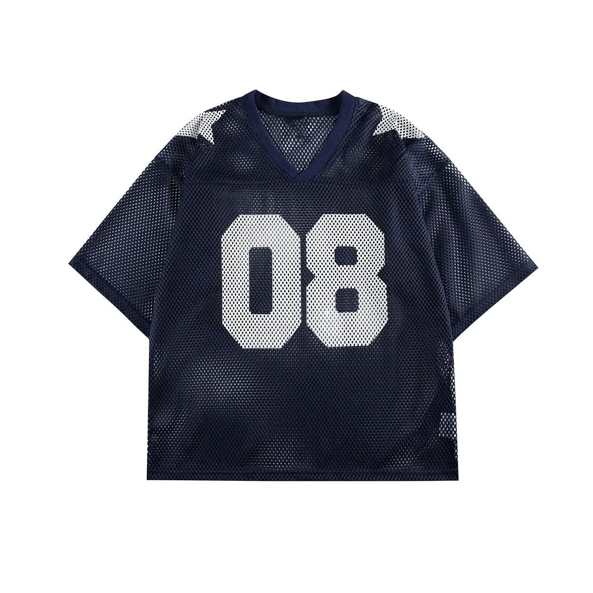 Black and navy blue half sleeve pullover shirt with loose fit and letter pattern design