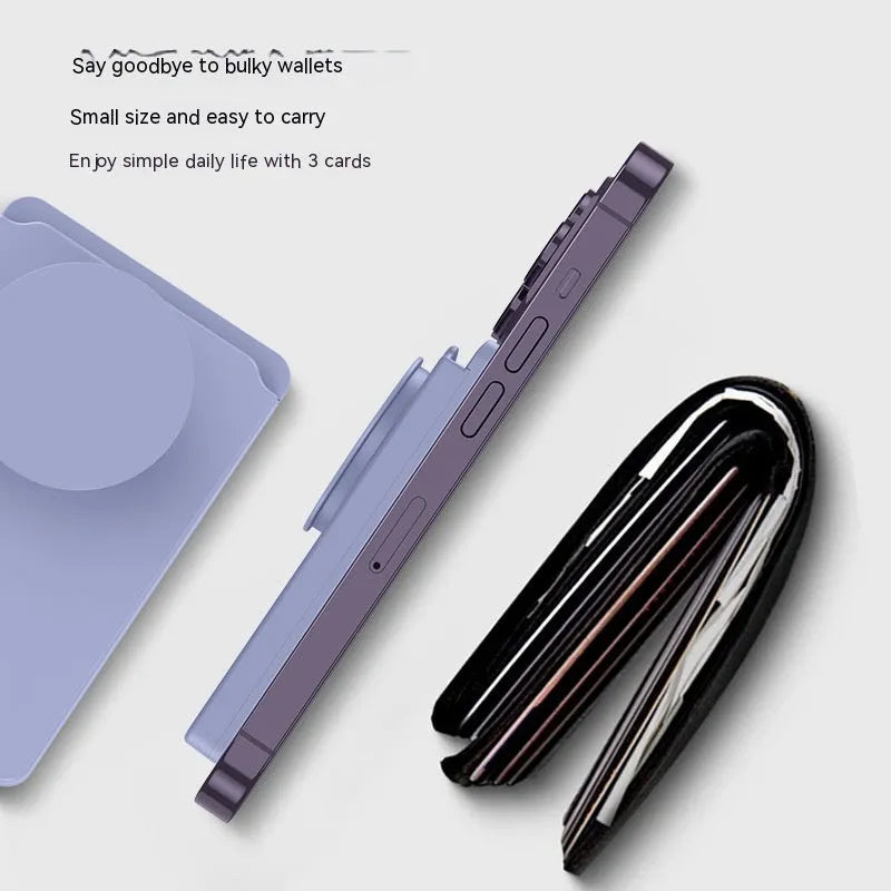 Minimalist magnetic desk phone holder for Apple iPhone in light purple colour.