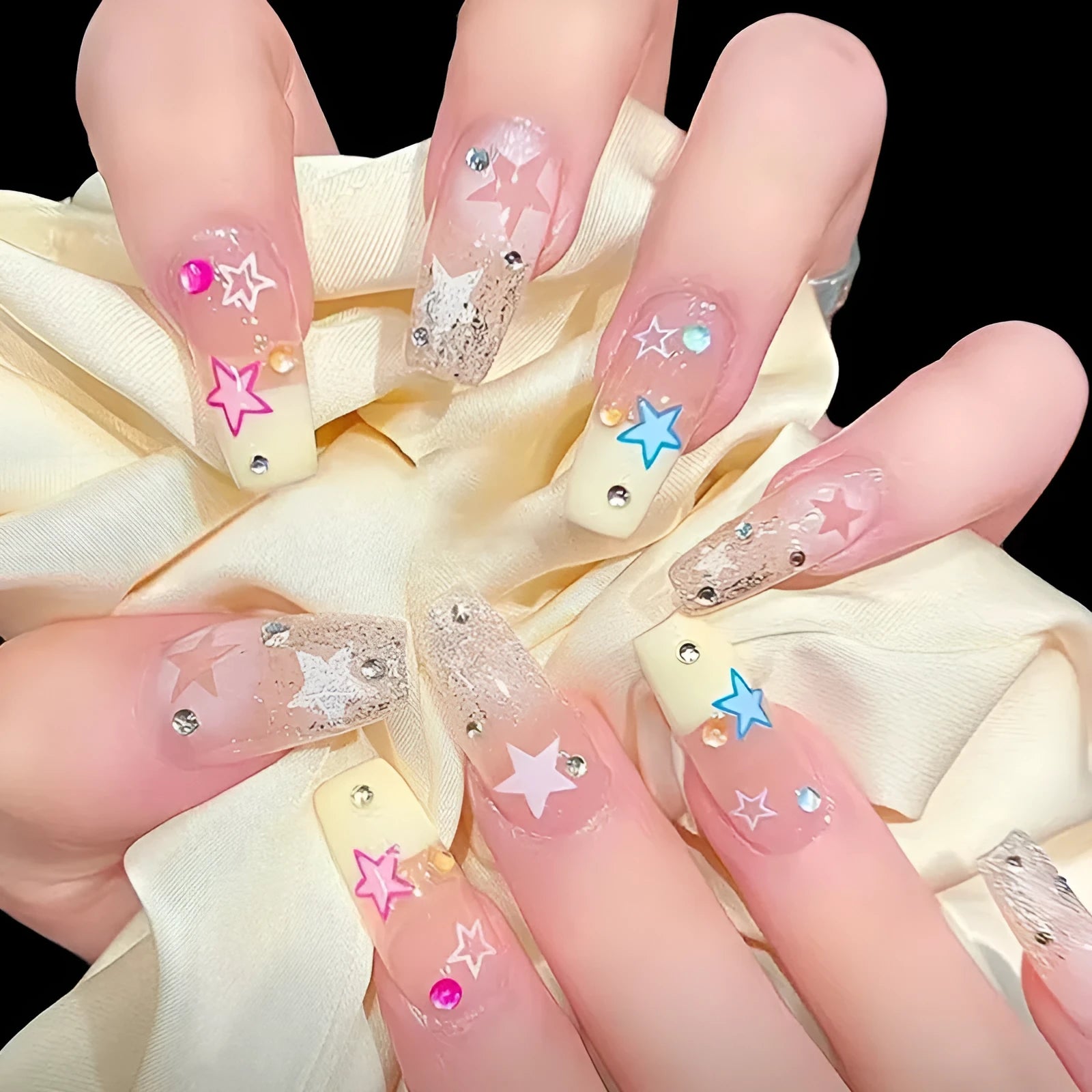 24 detachable double star crystal nail stickers with glue tube in Z920 Millennium colour