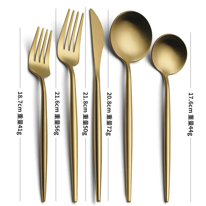 Stainless steel 5-piece Portuguese steak tableware set with sisal burnished finish in multiple colour options