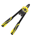 Yellow 13-inch manual rivet gun with three built-in tip sizes for household repair work