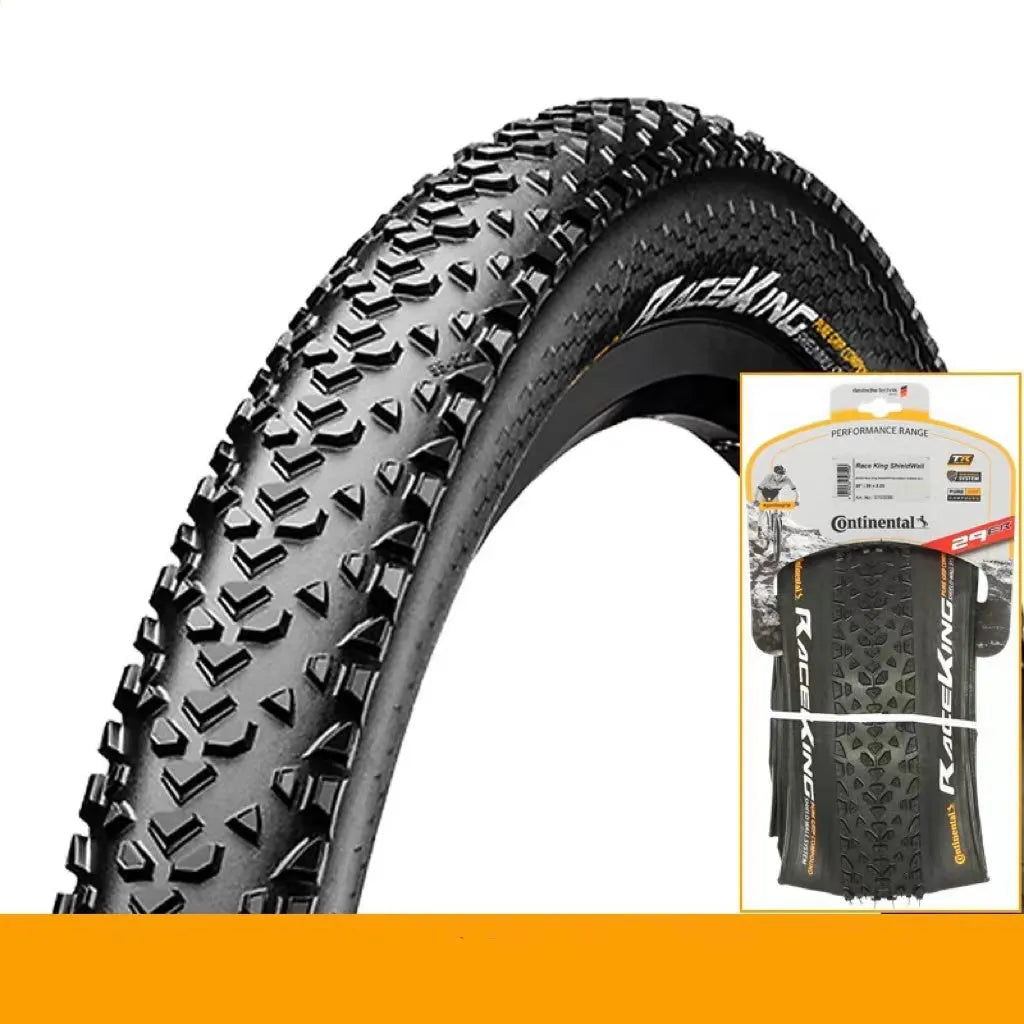 Mountain bike outer tyre showing tread pattern, available in 26, 27.5 and 29 inch sizes with black or skinwall sidewalls.