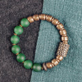 Ethnic couples bracelet with antique-finished green agate beads on natural cord.