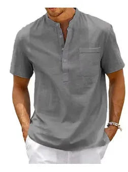 Men's solid colour polo shirt with stand collar and short sleeves in thin summer fabric