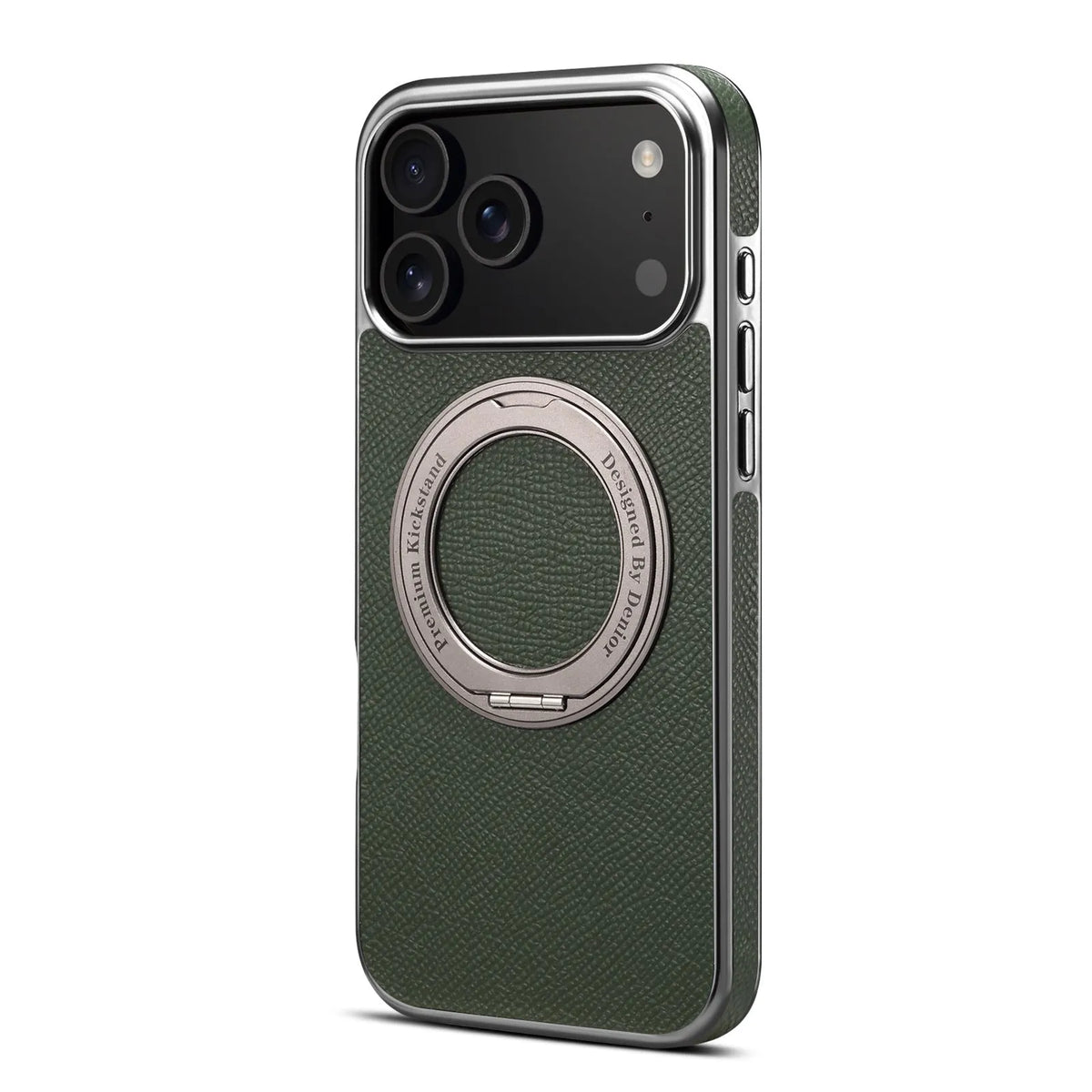 Genuine leather magnetic iPhone case with bracket in green, black, orange or red