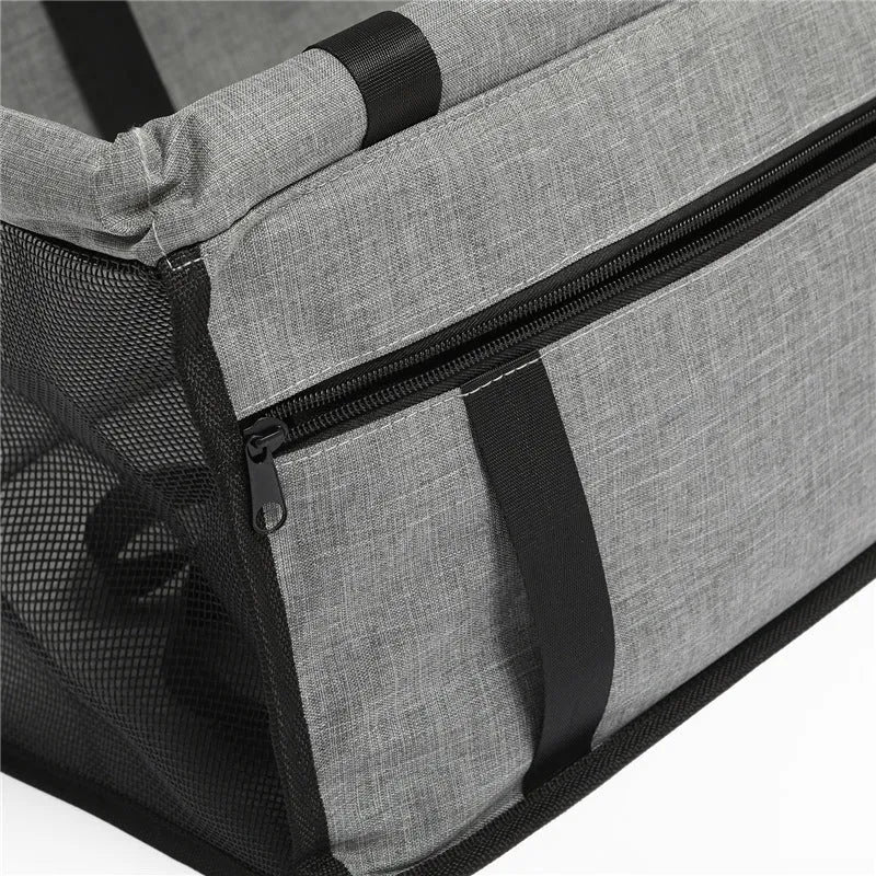Cloth grey car pet seat cushion with safety straps for dogs, anti-dirty rear seat protector