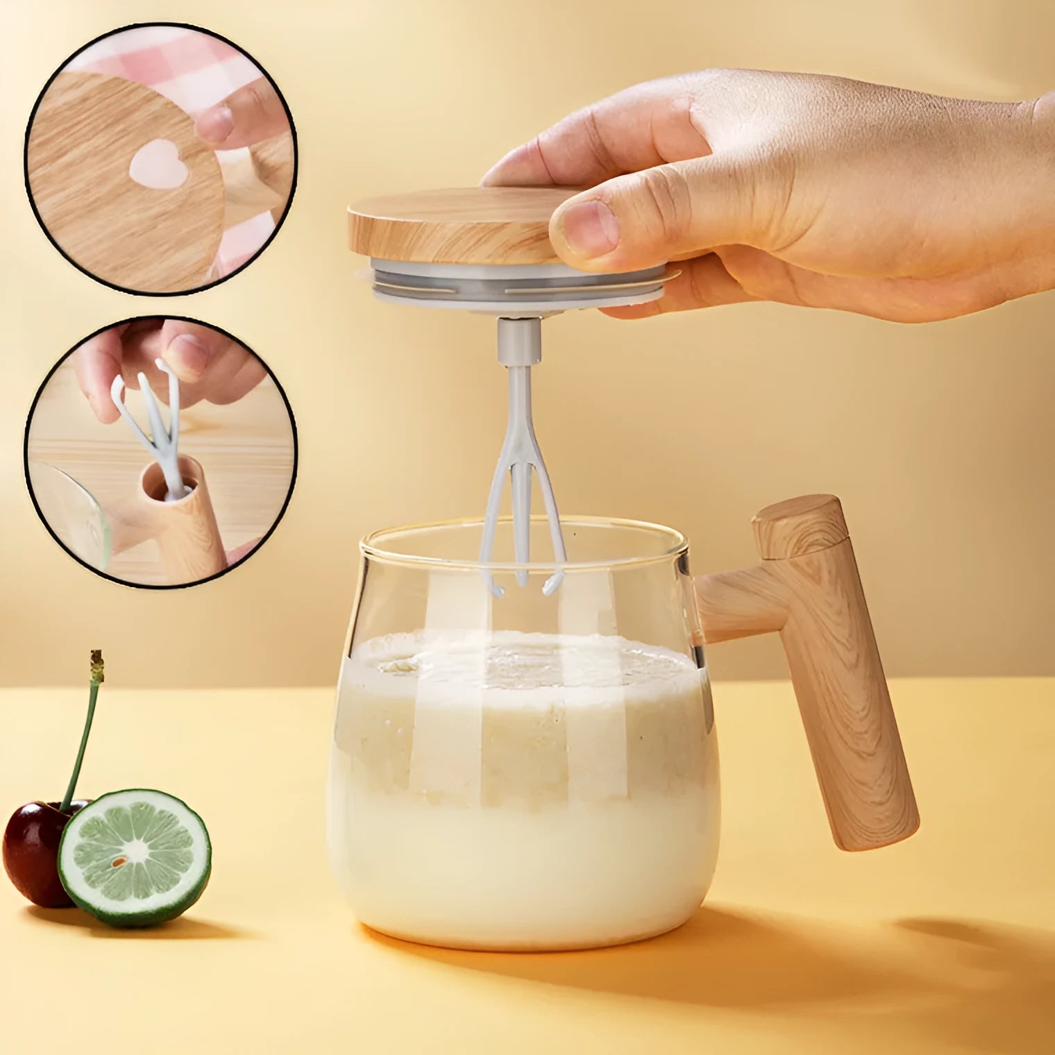400ml self stirring electric coffee mug in borosilicate glass with button for automatic mixing