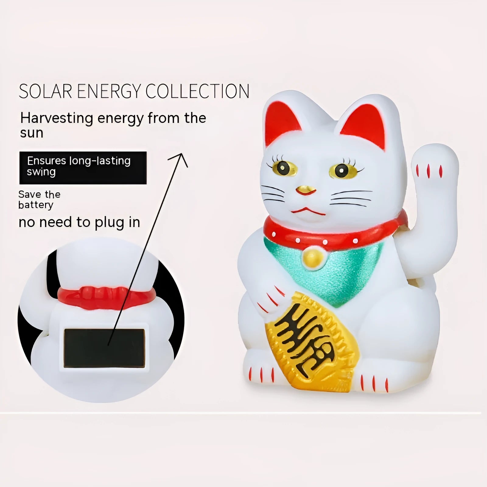 Solar powered Maneki Neko waving cat car dashboard ornament in yellow colour