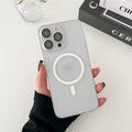 Ultra-thin magnetic frosted phone case for iPhone in ice mist white, showing all-inclusive bumper design