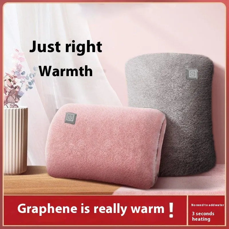 USB hand warmer with rabbit fur third gear button in dark green, grey or pink, explosion-proof design.