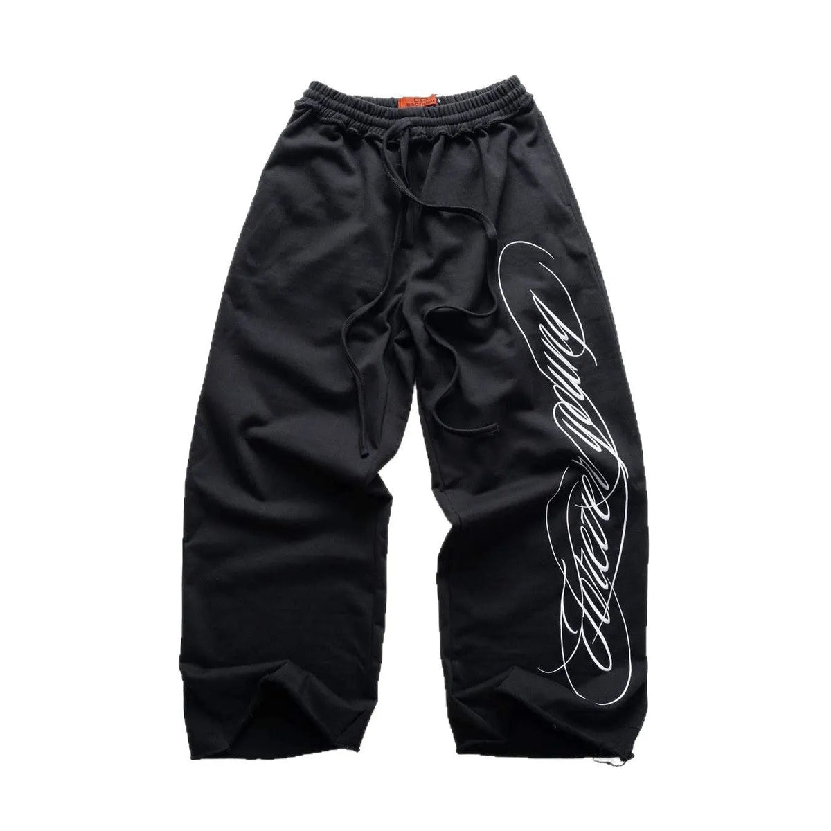 Design printing men's smart trousers in polyester, loose fit, mid waist, black colour, casual Japanese Korean style