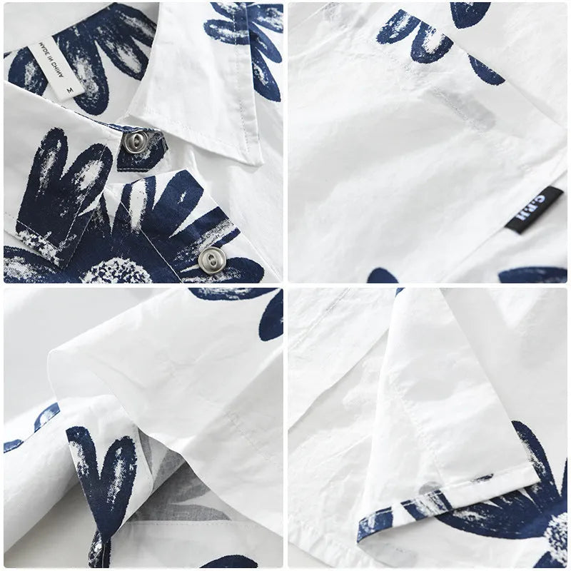 Japanese trendy printed short sleeve shirt in loose cardigan style