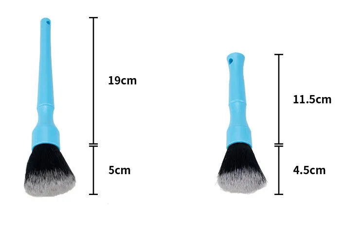 Soft nylon car detail brush for interior cleaning, available in black, blue, or red with short or long handle