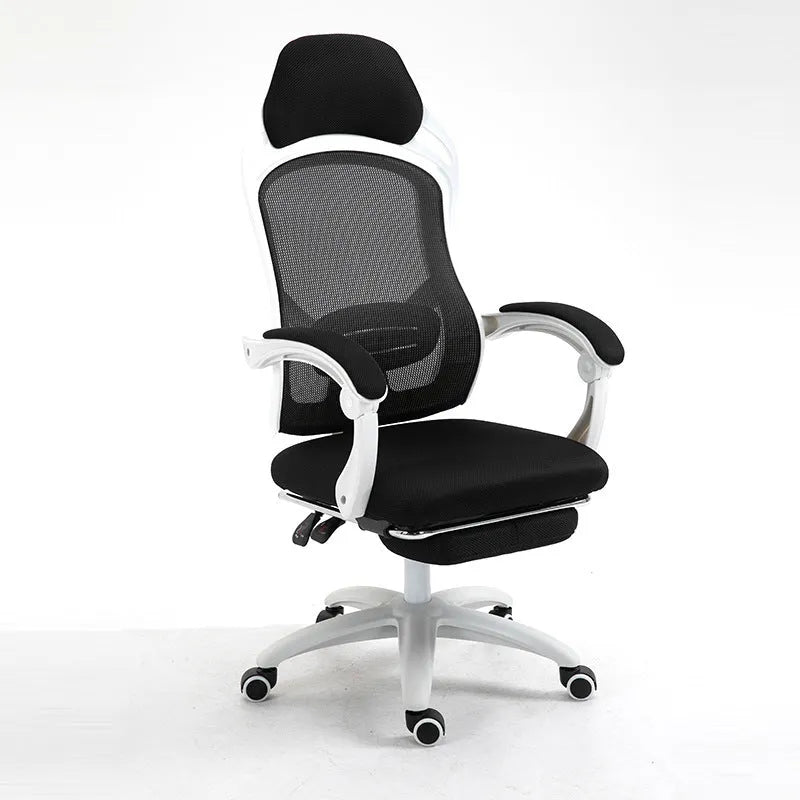 Black rotating office chair with linkage armrests and high resilience sponge seat cushion on nylon wheels