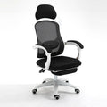 Black rotating office chair with linkage armrests and high resilience sponge seat cushion on nylon wheels