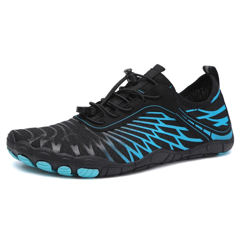 Lace-up outdoor sports shoes in various colours with rubber soles and breathable construction