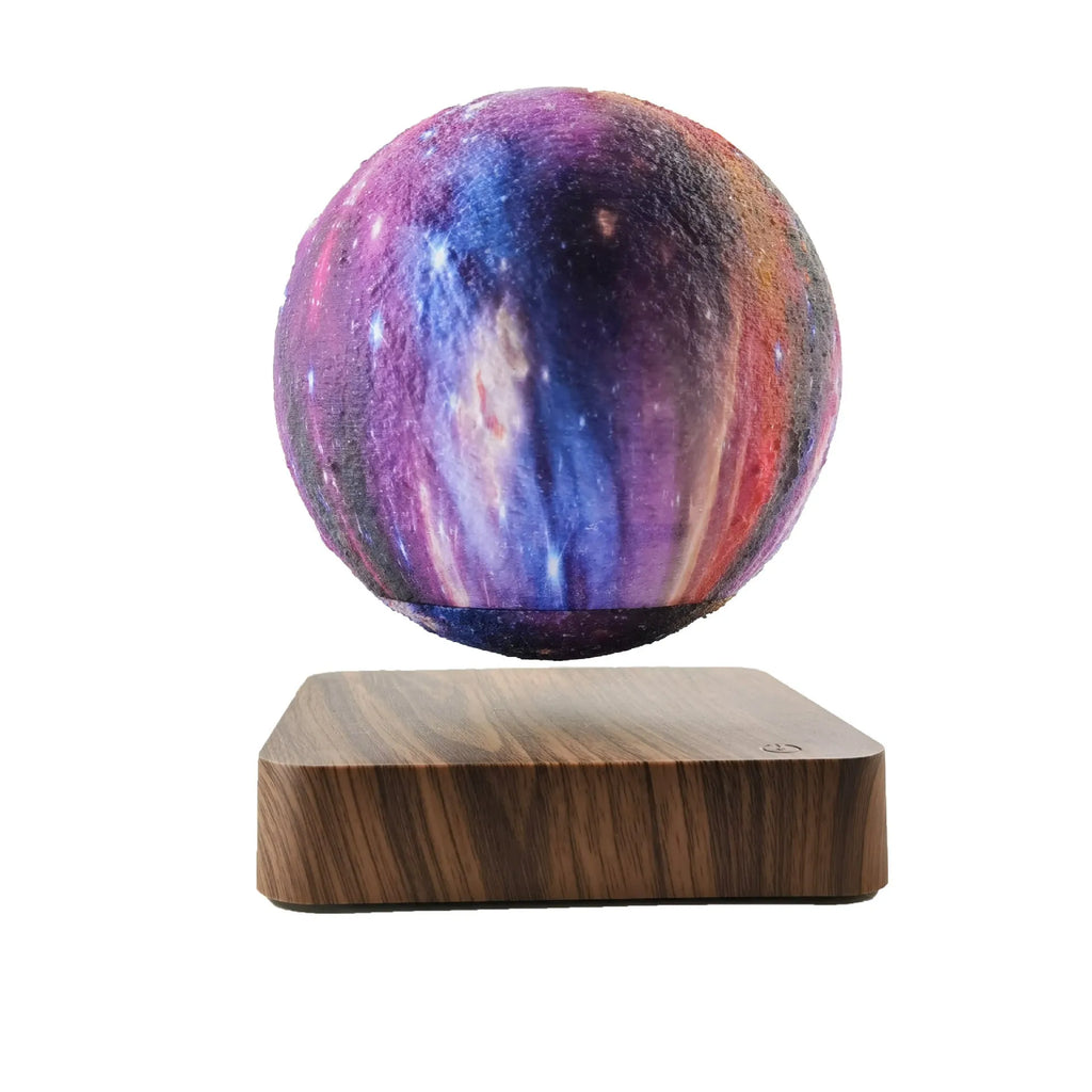 Magnetic levitation galaxy decorative light with floating 14 cm moon lamp above square walnut base