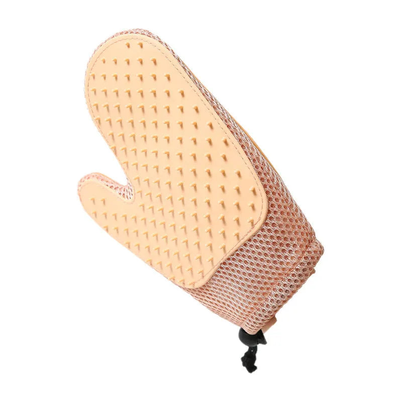 2-in-1 floating hair removal pet grooming glove in blue, pink or green, mesh and TPR, for dogs and cats