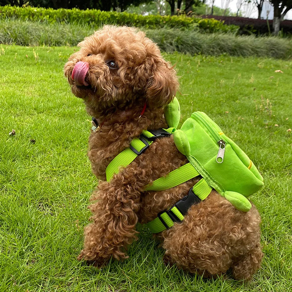 Cartoon turtle shape dog backpack harness in velvet with no-pull vest design and 20x18cm storage compartment