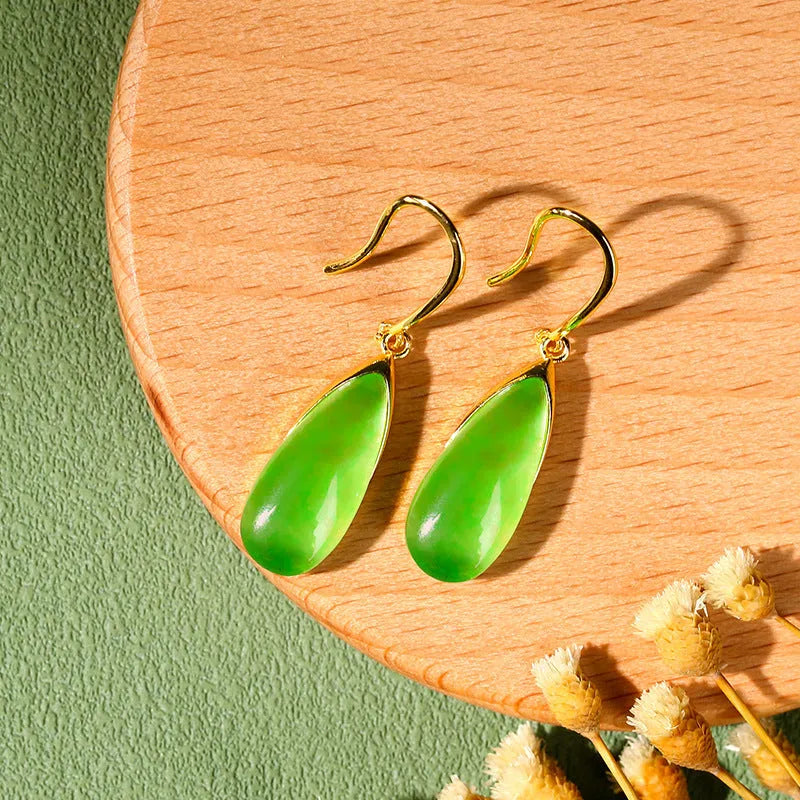 Geometric Chinese style earrings with water droplet design in CP798 jade colour