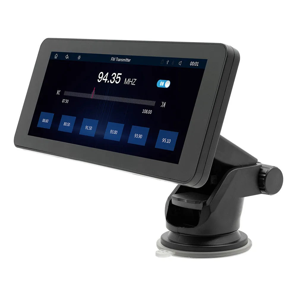 Portable wireless car-mounted video player with 6.86-inch IPS screen showing multimedia display