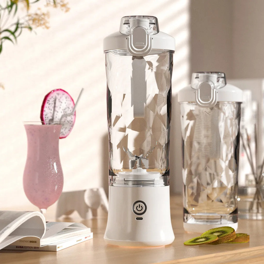 Portable blender juicer with 6-blade 304 stainless steel assembly and 600ml food-grade AS cup