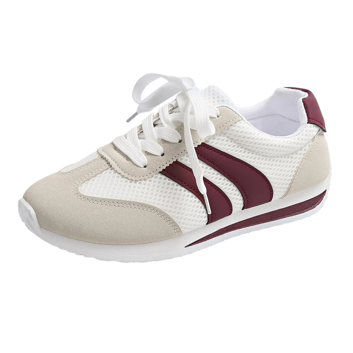 Wine red Cortez retro sneaker with cross strap and breathable mesh surface.