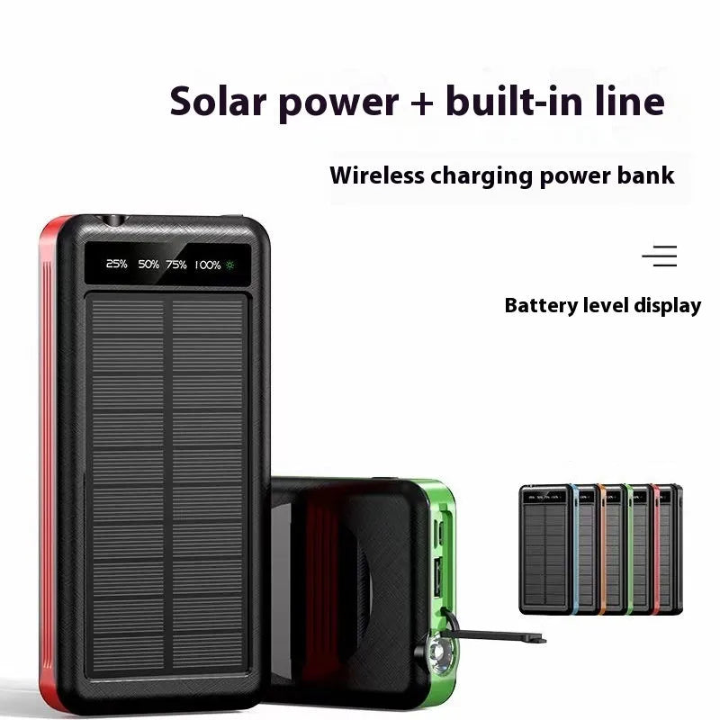 Solar charging unit with cable, 10000mAh waterproof power bank with IP65 shell, lantern and wireless charging
