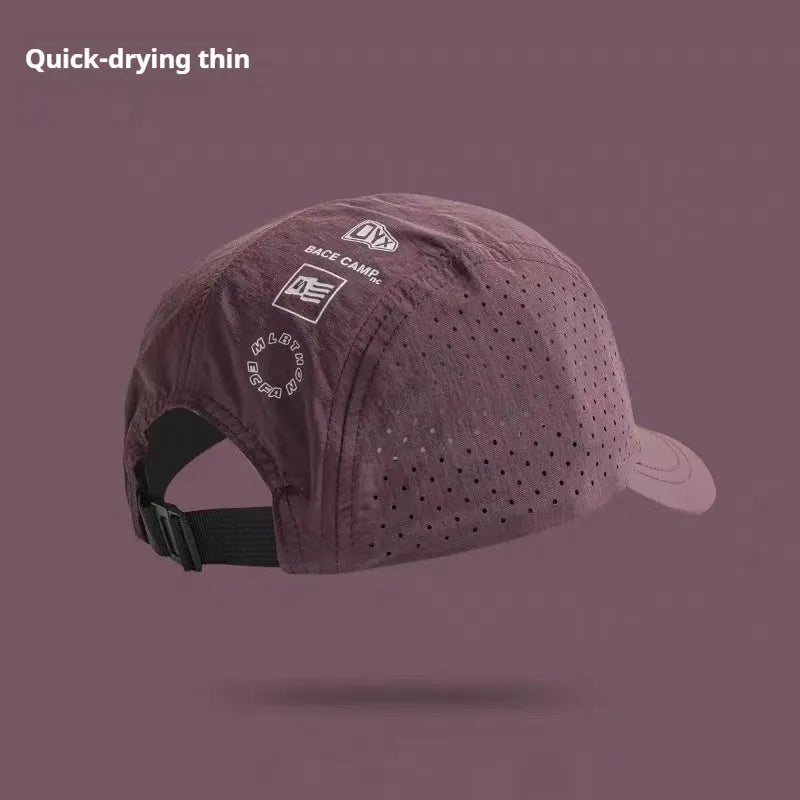 Men's adjustable dome crown baseball cap in breathable mesh fabric, shown in purple colour.