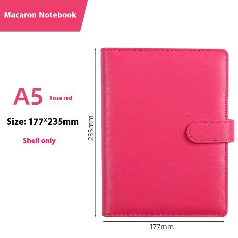A5 PU leather loose-leaf binder zipper shell notebook cover in solid colour with closed zipper