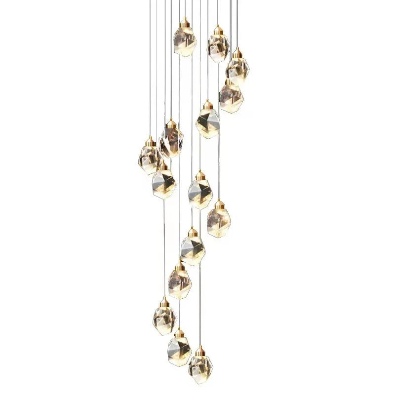 Long crane design crystal chandelier ceiling lamp for duplex stair lighting with infinite dimming